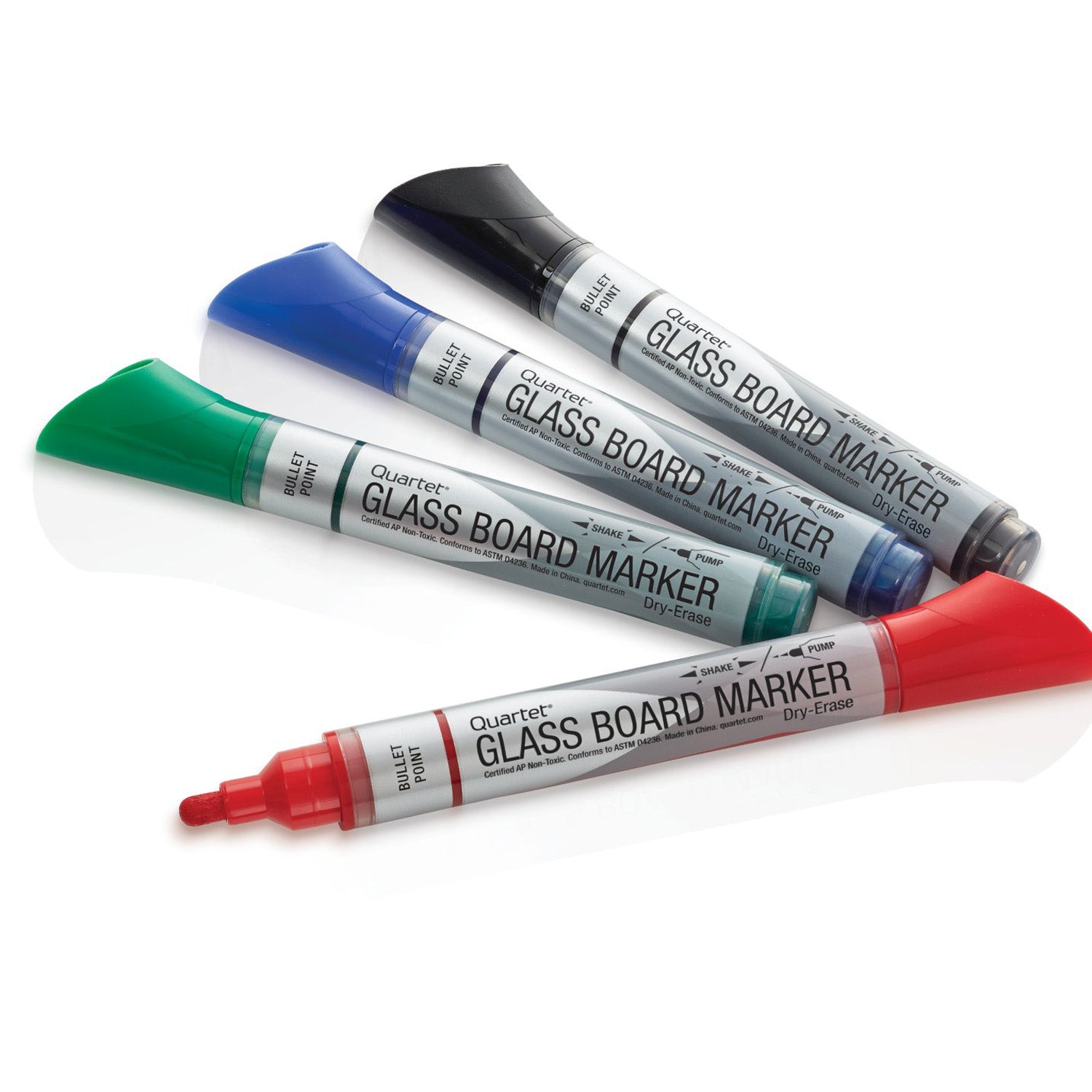 Quartet Premium Glass Board Dry Erase Marker, Bullet Tip, Assorted, 4-Pack