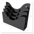 3-Tier Literature Display w/Removable Dividers Organizes Magazines or Pamphlets.  13 3/8"w x 3 1/2"d x 11 1/2"h. Black Acrylic.