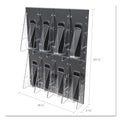 8-Bin Wall-Mount Brochure Display.  18 1/4"w x 3 3/8"d x 23 3/4"h.  Black Acrylic Back w/Clear Spring-Action Pockets.
