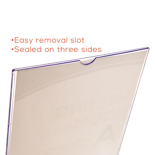 Superior Image Slanted Acrylic Sign Holder with Business Card Storage Pocket.  8 1/2"w x 4 1/2"d x 11"h.