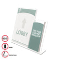 Superior Image Slanted Acrylic Sign Holder with Side Brochure Pocket.  13 1/2"w x 4 1/4"d x 10 7/8"h.