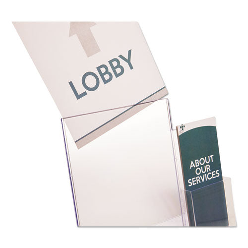 Superior Image Slanted Acrylic Sign Holder with Side Brochure Pocket.  13 1/2"w x 4 1/4"d x 10 7/8"h.