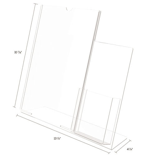 Superior Image Slanted Acrylic Sign Holder with Side Brochure Pocket.  13 1/2"w x 4 1/4"d x 10 7/8"h.