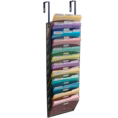 Ultimate Office Mesh Wall File Organizer, 12 Tier High-Capacity Cubicle File Folder Holder Over the Panel Partition Display Rack, Includes 18, 3rd-Cut PocketFiles™, Black