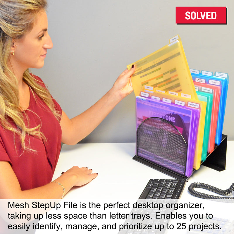 Ultimate Office 5-Compartment Mesh StepUp File Inclined Desktop Organizer Includes Your Choice of 5th or 3rd-Cut PocketFile™ Project Files