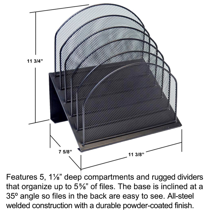 Ultimate Office 5-Compartment Mesh StepUp File Inclined Desktop Organizer Includes Your Choice of 5th or 3rd-Cut PocketFile™ Project Files
