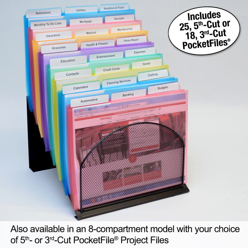 Ultimate Office 5-Compartment Mesh StepUp File Inclined Desktop Organizer Includes Your Choice of 5th or 3rd-Cut PocketFile™ Project Files