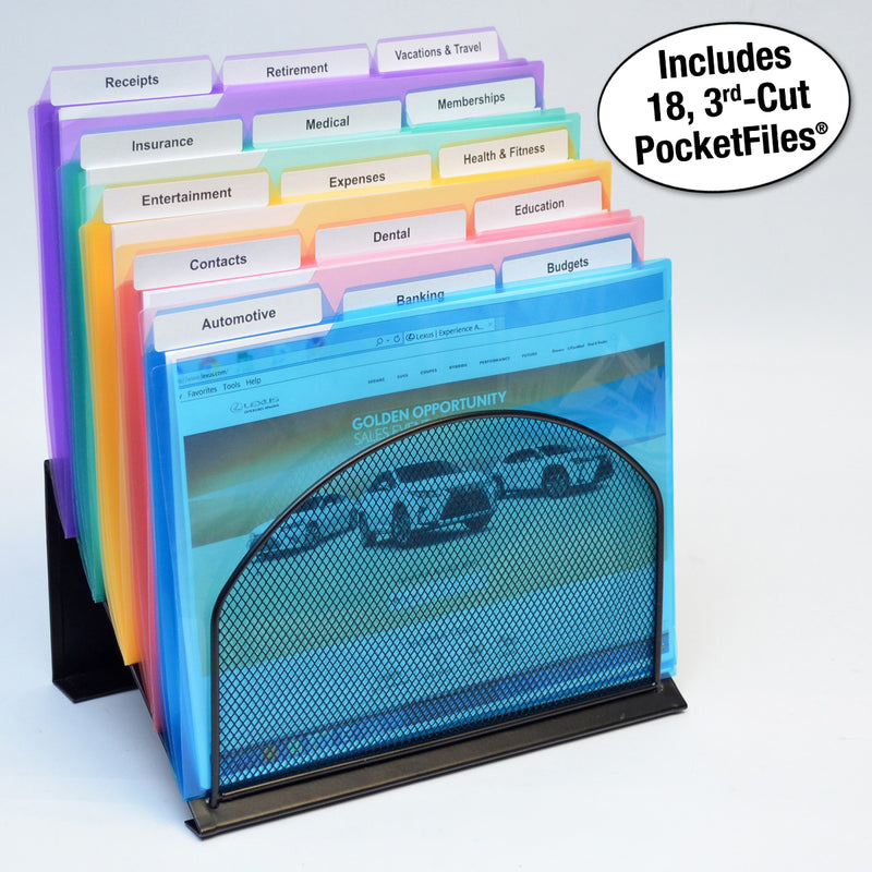 Ultimate Office 5-Compartment Mesh StepUp File Inclined Desktop Organizer Includes Your Choice of 5th or 3rd-Cut PocketFile™ Project Files