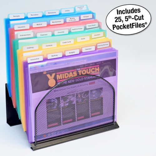 Ultimate Office 5-Compartment Mesh StepUp File Inclined Desktop Organizer Includes Your Choice of 5th or 3rd-Cut PocketFile™ Project Files