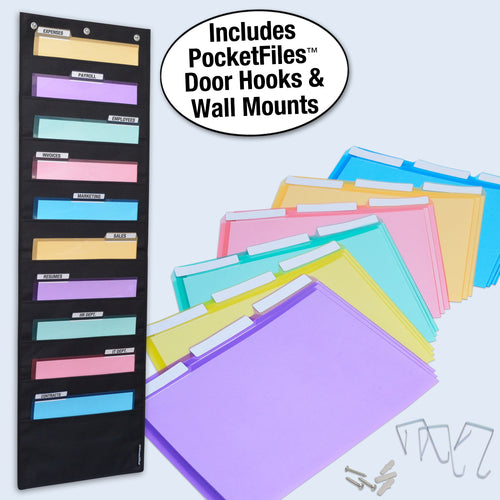 Ultimate Office WalMaster Heavy Duty, 10-Pocket Wall Chart Filing System for Classroom and Office, Wall File Organizer INCLUDES 18, PocketFiles PLUS Wall Mounting Hardware and Spring-Loaded Door Hooks