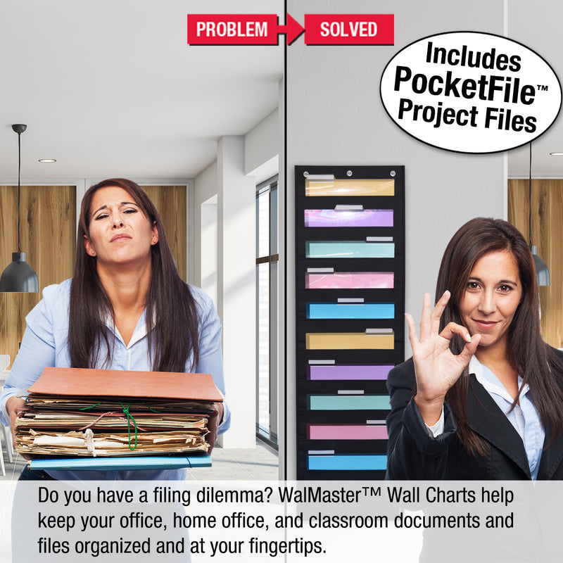 Ultimate Office WalMaster Heavy Duty, 10-Pocket Wall Chart Filing System for Classroom and Office, Wall File Organizer INCLUDES 18, PocketFiles PLUS Wall Mounting Hardware and Spring-Loaded Door Hooks