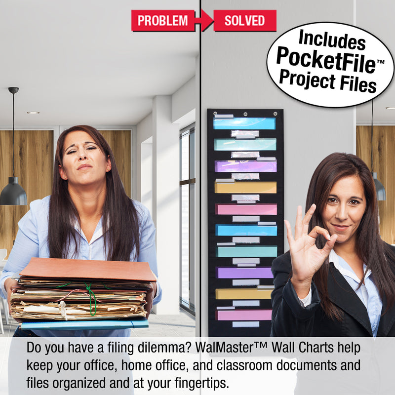 Ultimate Office WalMaster Heavy Duty, 10-Pocket Wall Chart Filing System WITH LABEL HOLDERS for Classroom and Office, Wall File Organizer INCLUDES PocketFiles PLUS Wall Mounting Hardware & Door Hooks