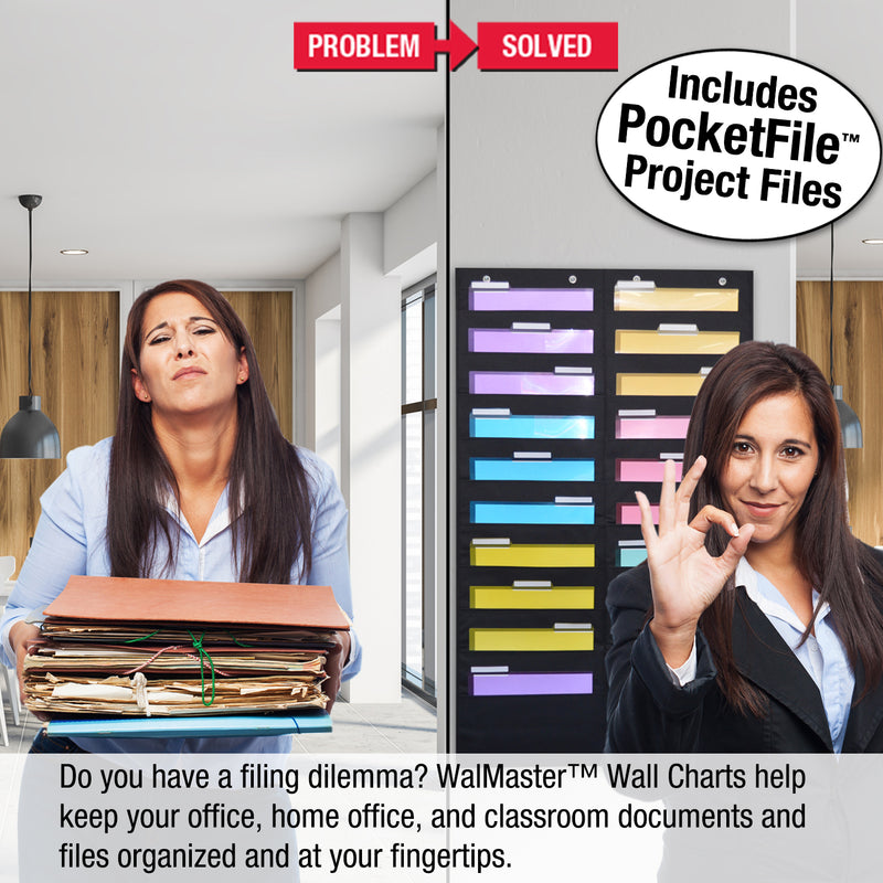 Ultimate Office WalMaster Heavy Duty, 20-Pocket Wall Chart Filing System for Classroom and Office, Wall File Organizer INCLUDES 36, PocketFiles PLUS Wall Mounting Hardware and Spring-Loaded Door Hooks