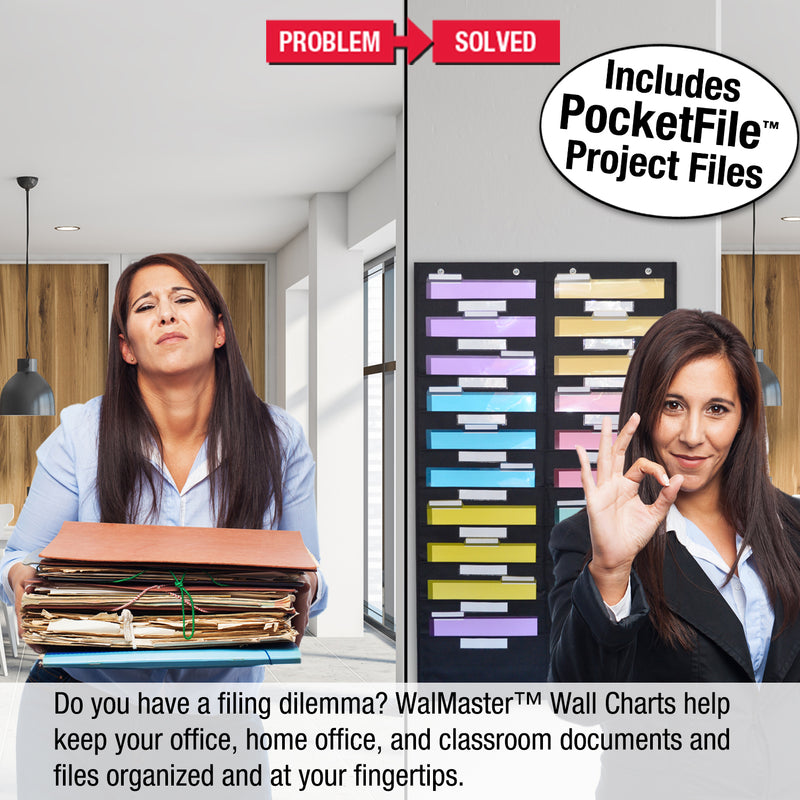 Ultimate Office WalMaster Heavy Duty, 20-Pocket Wall Chart Filing System WITH LABEL HOLDERS for Classroom and Office, Wall File Organizer INCLUDES PocketFiles PLUS Wall Mounting Hardware & Door Hooks