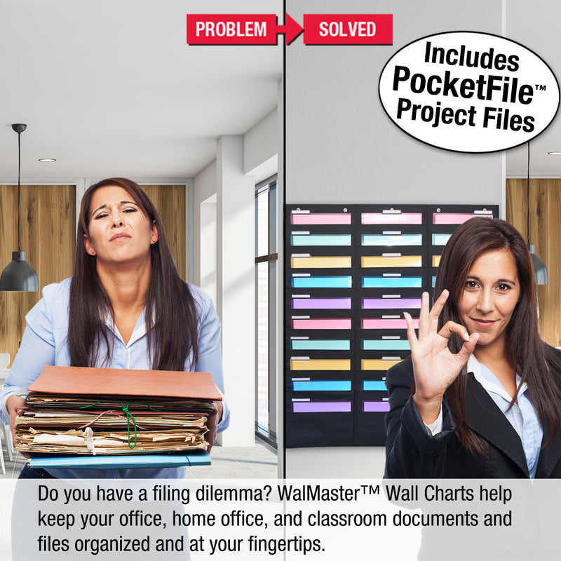 Ultimate Office WalMaster Heavy Duty, 30-Pocket Wall Chart Filing System for Classroom and Office, Wall File Organizer INCLUDES 36, PocketFiles PLUS Wall Mounting Hardware and Spring-Loaded Door Hooks
