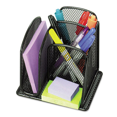 Wire Mesh Mini Organizer With Three Compartments, 6" X 5 1/4" X 5 1/4", Black