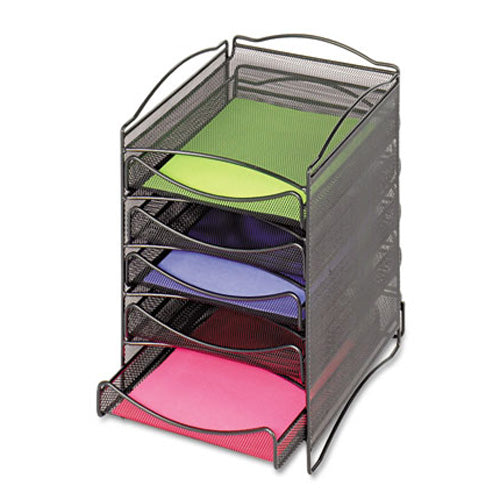 Wire Mesh Stackable Literature Organizer, Five-Drawer, Black