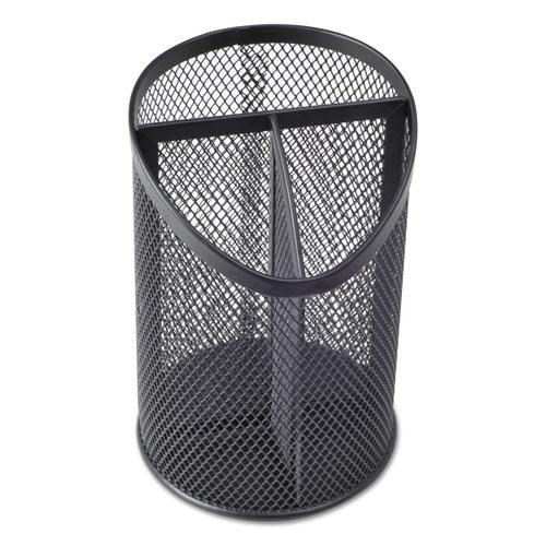 Wire Mesh 3-Compartment Pencil Cup, 4 1/8" Diameter, 6"H, Black