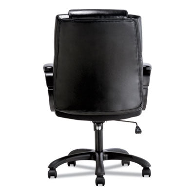 Executive Mid-Back Chair w/Padded Armrests supports up to 250 lbs.  Black SofThread Leather and Black Base.