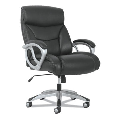 Big & Tall Mid-Back Executive Chair w/Padded Armrests supports up to 400 lbs.  Black Leather and Aluminum Base.