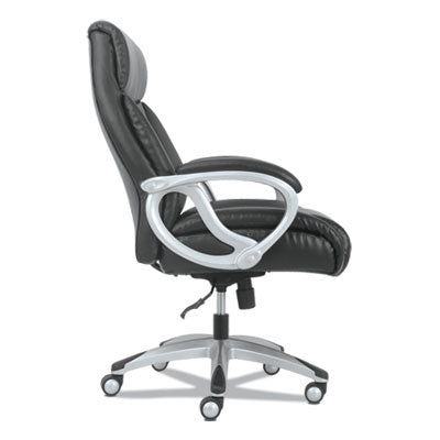 Big & Tall Mid-Back Executive Chair w/Padded Armrests supports up to 400 lbs.  Black Leather and Aluminum Base.