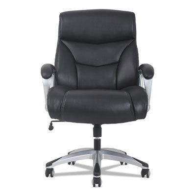 Big & Tall Mid-Back Executive Chair w/Padded Armrests supports up to 400 lbs.  Black Leather and Aluminum Base.