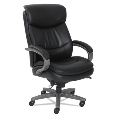 Big & Tall Executive Chair w/Padded Armrests and ComfortCore Plus Memory Foam.  Supports up to 400 lbs.  Black Leather and Weathered Gray Base.