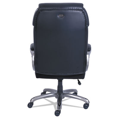 Big & Tall Executive Chair w/Pivot Reactive Ergonomic Support and SertaPedic Comfort Systems.  Padded Armrests.  Supports up to 400 lbs.  Black Leather and Slate Base.
