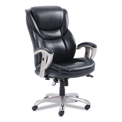 Executive Mid-Back Task Chair w/SertaPedic Memory Foam and Height- and Width Adjustable Armrests.  Supports up to 300 lbs.  Black Leather with Silver Base.