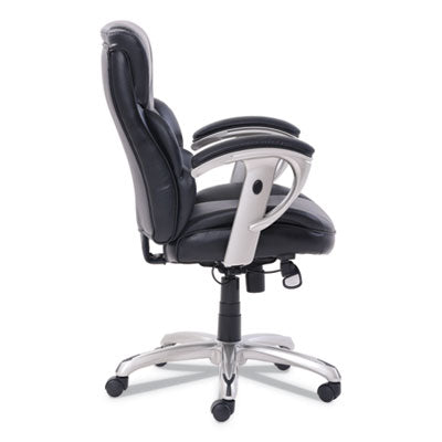 Mid-Back Task Chair w/SertaPedic Memory Foam and Height- and Width Adjustable Armrests.  Supports up to 300 lbs.  Black Leather with Silver Base.