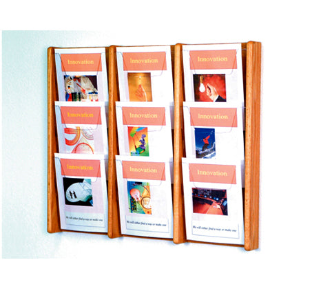 9 Pocket (3Wx3H) Acrylic & Oak Wall Display