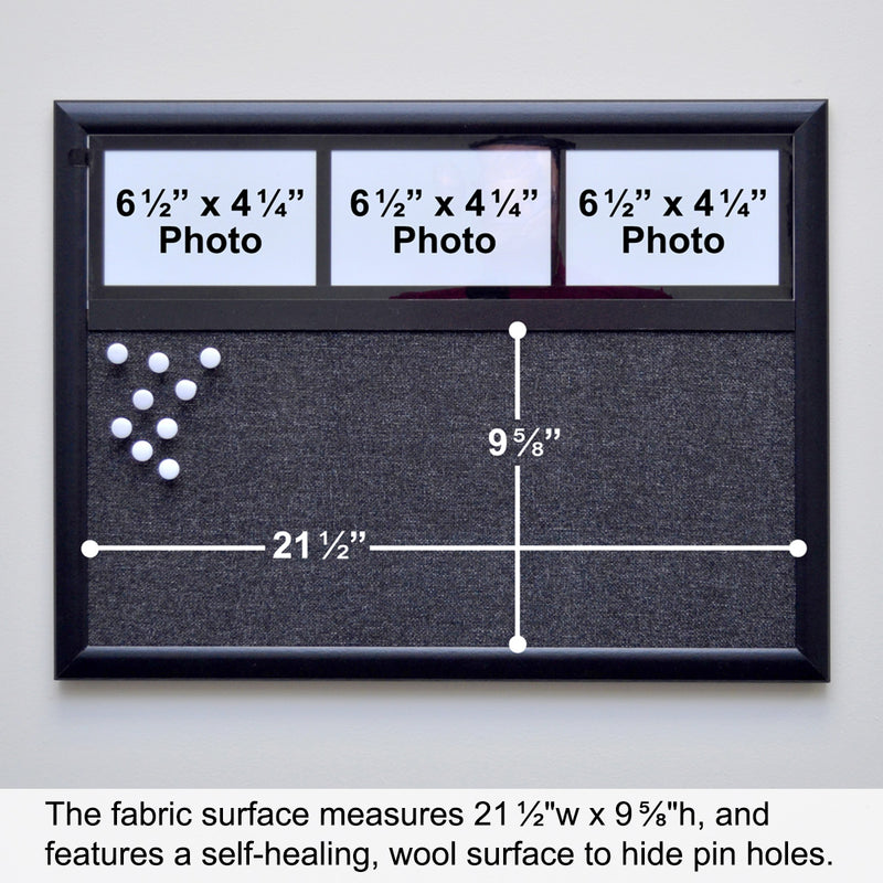 Ultimate Office Fabric Bulletin Board 24”x 18” Memo Board PLUS, 3 Photo Frames and Jumbo Pushpins. Organize and Display Photos, Notes and Reminders. Ideal for Home, Office, Cubicles or Classrooms