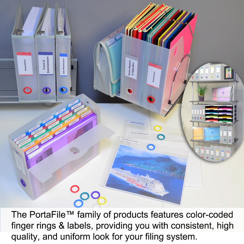 Ultimate Office PortaFile™ Expanding File Wallet Document Organizer, Letter Size. Complete Portable File Management System Includes 25 Removable, 5th-Cut PocketFile™ File Folders and 6 Color File Rings for Fast File Identification, Frost