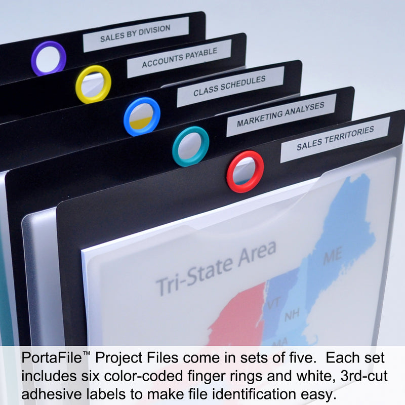 Ultimate Office PortaFile™ Clear-Front Document Folder Project Pockets, Letter Size. Heavy-Duty Files with Color-Coded Rings and Adhesive Labels (set of 5)