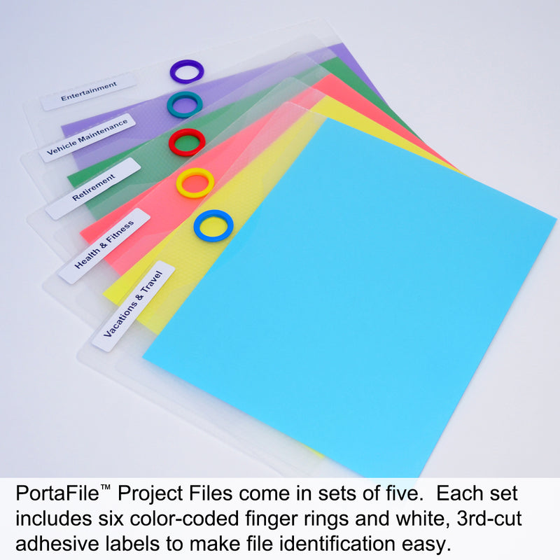 Ultimate Office PortaFile™ Frost Document Folder Project Pockets, Letter Size. Heavy-Duty Files with Color-Coded Rings and Adhesive Labels (set of 5)