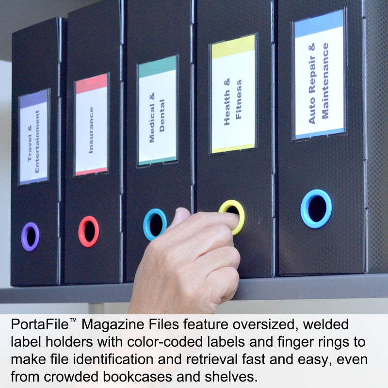 Ultimate Office PortaFile™ Magazine File Vertical File Organizer Box, Ideal for Magazines, Notebooks & File Storage, Includes 6 Color Finger Rings, Labels and a Lifetime Guarantee (set of 3), Black