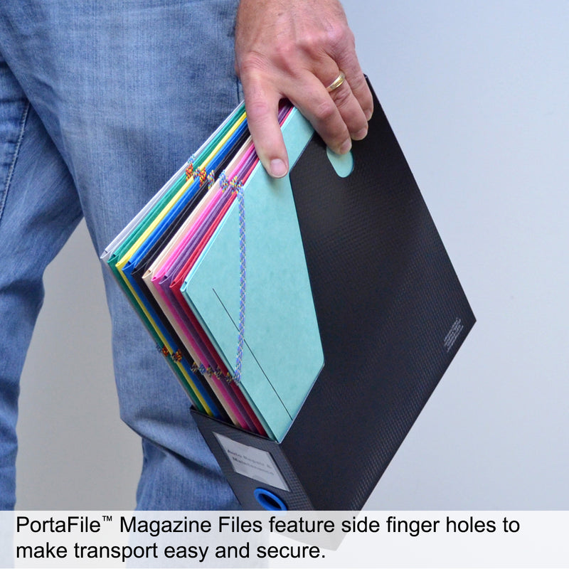 Ultimate Office PortaFile™ Magazine File Vertical File Organizer Box, Ideal for Magazines, Notebooks & File Storage, Includes 6 Color Finger Rings, Labels and a Lifetime Guarantee (set of 3), Black