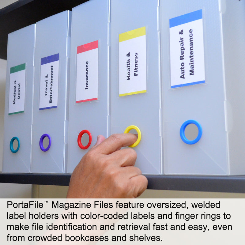 Ultimate Office PortaFile™ Magazine File Vertical File Organizer Box, Ideal for Magazines, Notebooks & File Storage, Includes 6 Color Finger Rings, Labels and a Lifetime Guarantee (set of 3), Frost