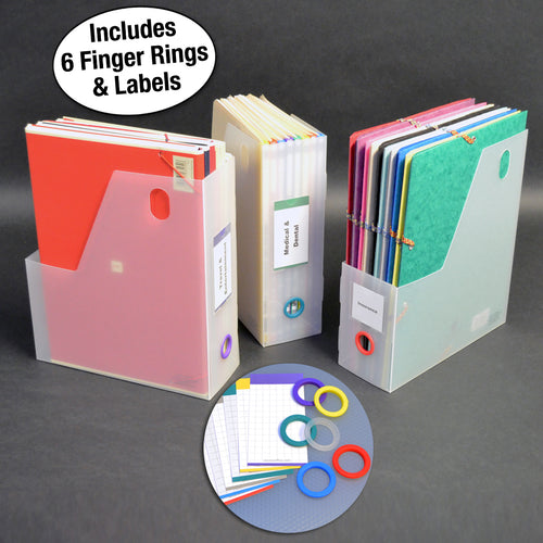 Ultimate Office PortaFile™ Magazine File Vertical File Organizer Box, Ideal for Magazines, Notebooks & File Storage, Includes 6 Color Finger Rings, Labels and a Lifetime Guarantee (set of 3), Frost