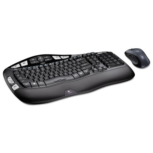 Wireless Comfort Wave Keyboard & Mouse Combination, 2.4 GHZ Frequency, 30 ft. Range, Black