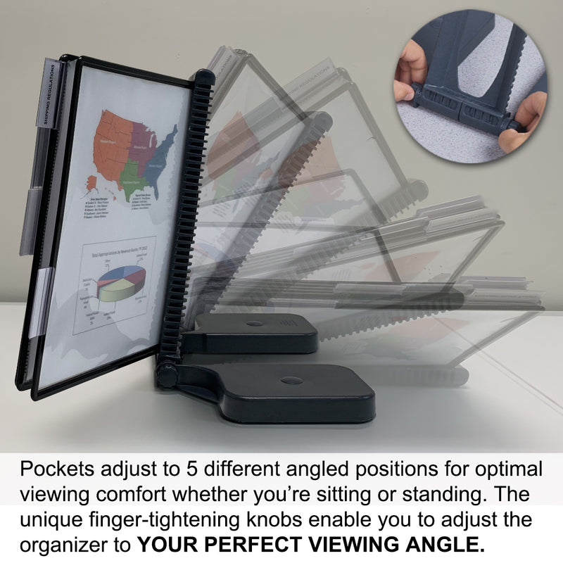 Ultimate Office AdjustaView™ 10-Pocket Desk Reference Organizer with EZ-LOAD Pockets and Compact Weighted Base for Stability