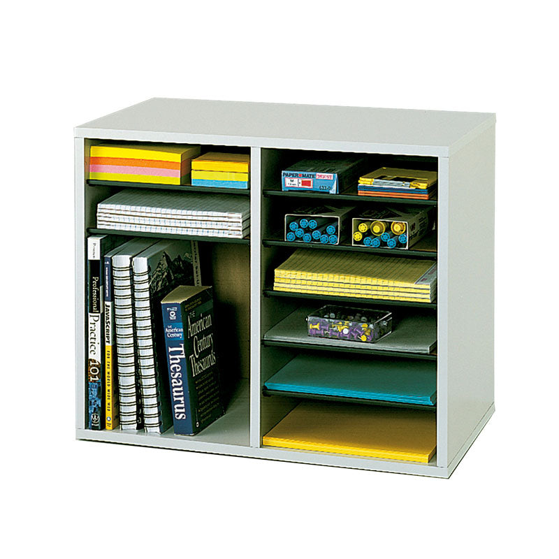 Safco 12-Compartment Wood Adjustable Literature Organizer, Grey