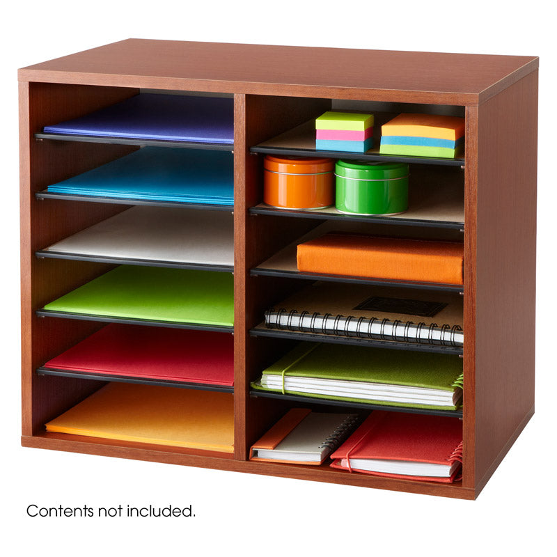 Safco Wood Adjustable Literature Organizer - 12 Compartment - Cherry
