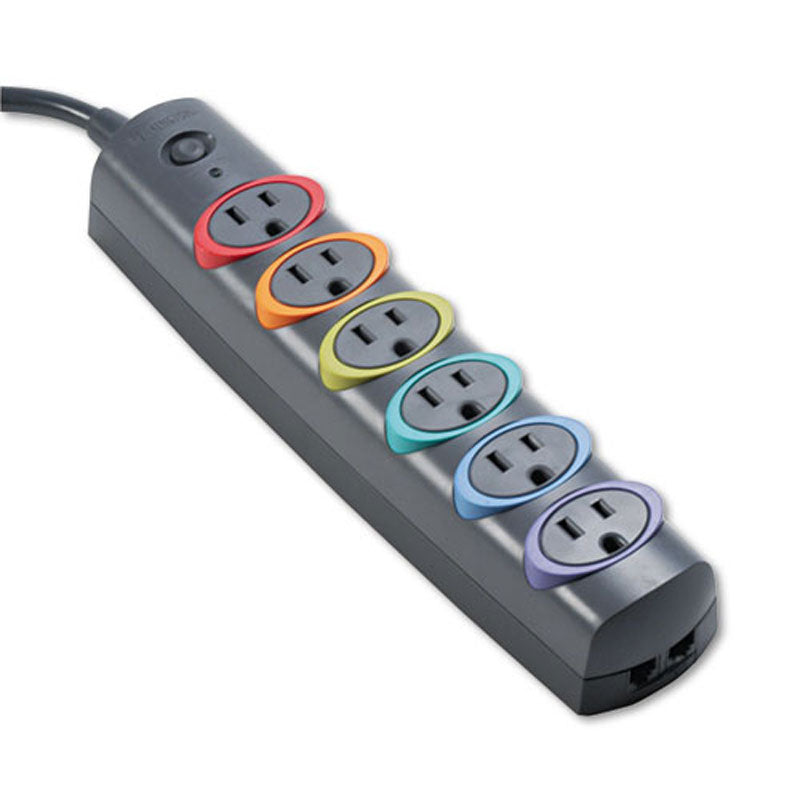 Color-Coded 6-Outlet Strip Surge Protector (370 Joules)