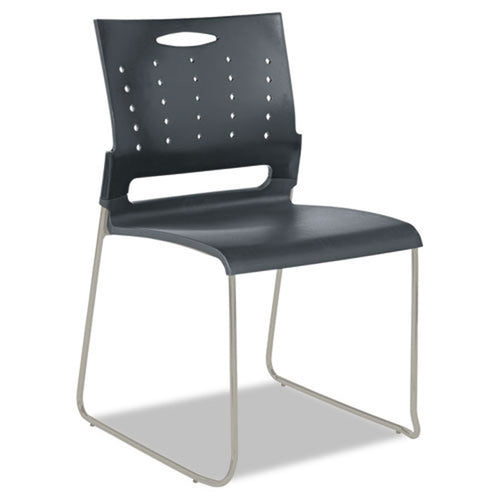 Continental Plastic Perforated Back Sled Base Stack Chair, Pewter w/Charcoal (set of 4 chairs)