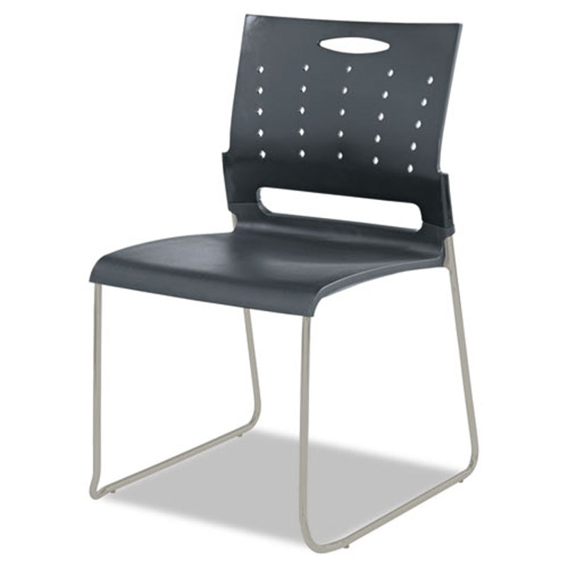 Continental Plastic Perforated Back Sled Base Stack Chair, Pewter w/Charcoal (set of 4 chairs)
