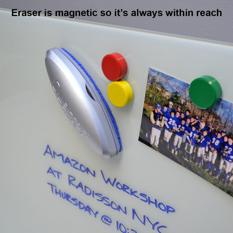 Premium Magnetic 3-in-1 Glass Board Eraser, Silver