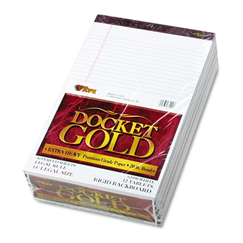 Docket Gold Perforated Pads, Wide Rule, Legal Size, 20# Paper (12-pack, 50 sheet pads)