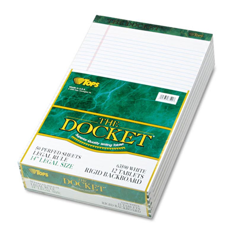 Docket Perforated Pads, Wide Rule, Legal Size, 16# Paper (12-pack, 50 sheet pads)