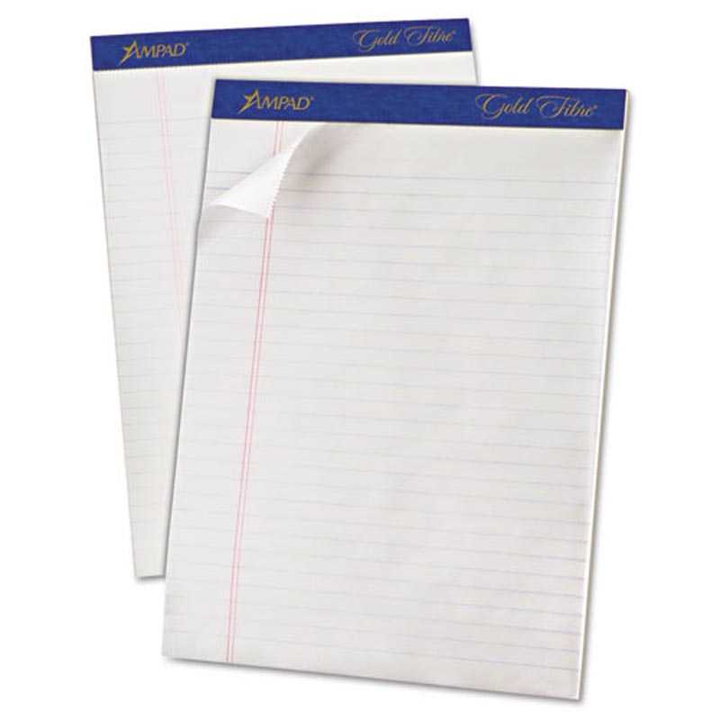 Gold Fiber Watermarked Writing Pads, Wide Rule, Letter Size, 16# Paper (12-pack, 50 sheet pads)
